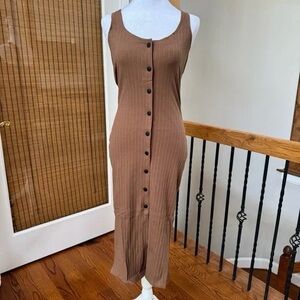 Sleeveless Cocoa Button-Down Maxi Dress